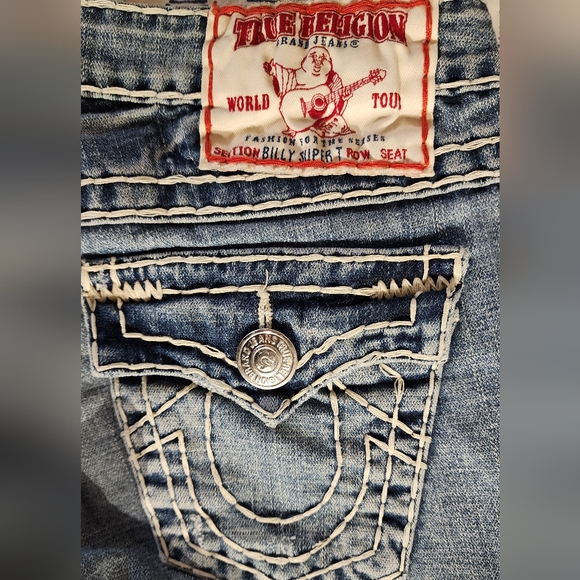 True Religion Blue Jeans with Horseshoe Stitching - Picture 1 of 7